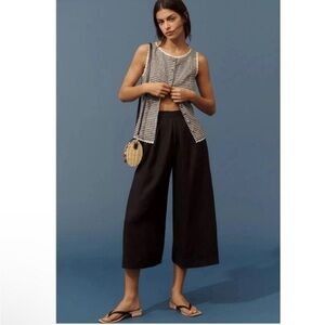 BY ANTHROPOLOGIE NWT 100% linen pleated culottes -black XS